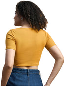 Mustard Yellow Round Neck Crop Top for Women