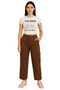 Cute Printed White Crop Top & Coffee Brown Trousers Cargo Pant Combo