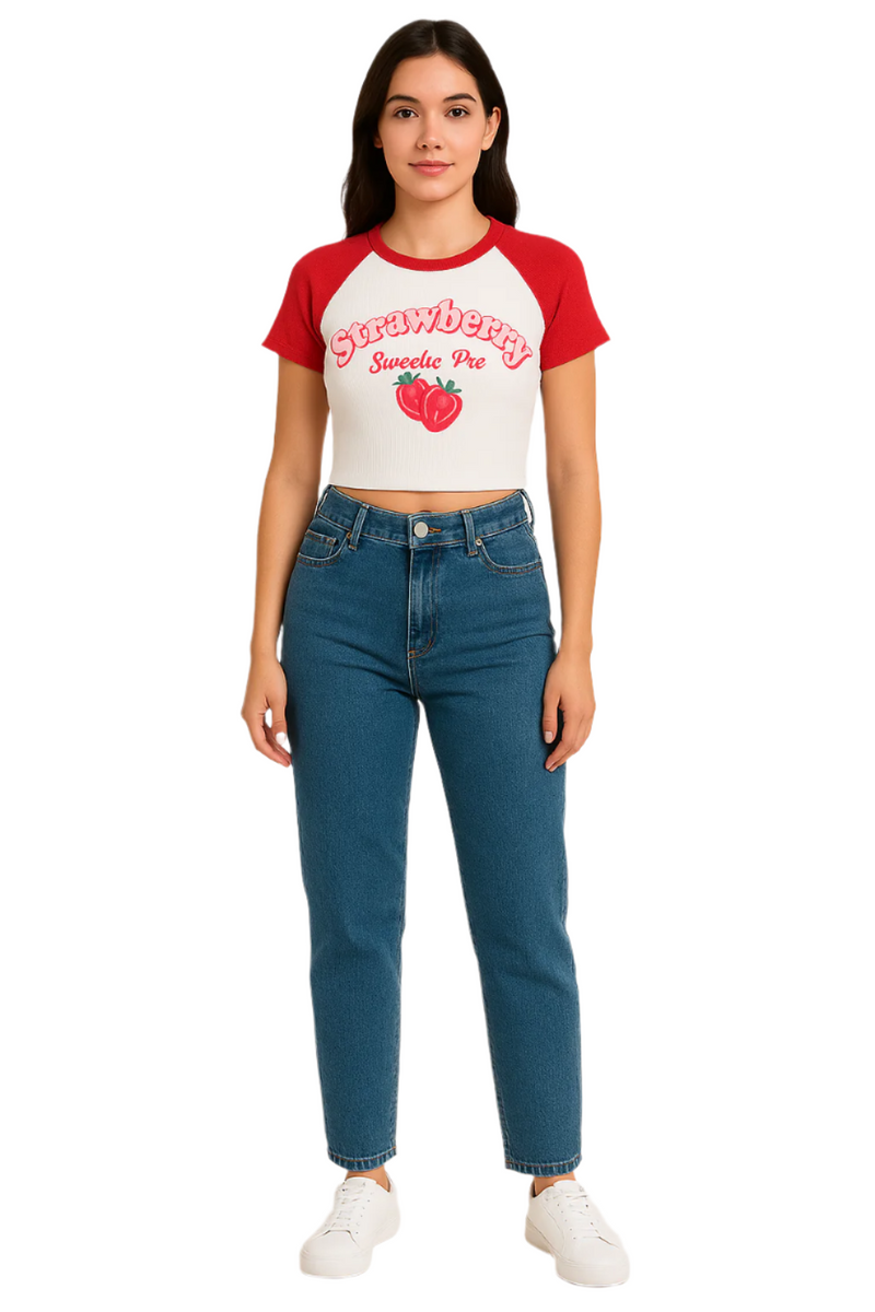 Strawberry Sweetie Pie Crop Top – Red & White