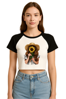 Sunflower Graphic Raglan Crop Top – Casual Summer Style