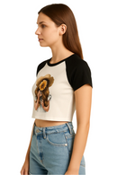 Sunflower Graphic Raglan Crop Top – Casual Summer Style