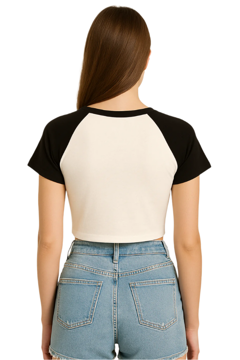 Sunflower Graphic Raglan Crop Top – Casual Summer Style