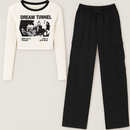 Women’s White Graphic Crop Top & Black Cargo Pants Combo | Trendy Casual Co-ord Set for Girls