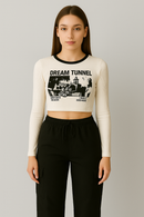 Women’s White Graphic Crop Top & Black Cargo Pants Combo | Trendy Casual Co-ord Set for Girls