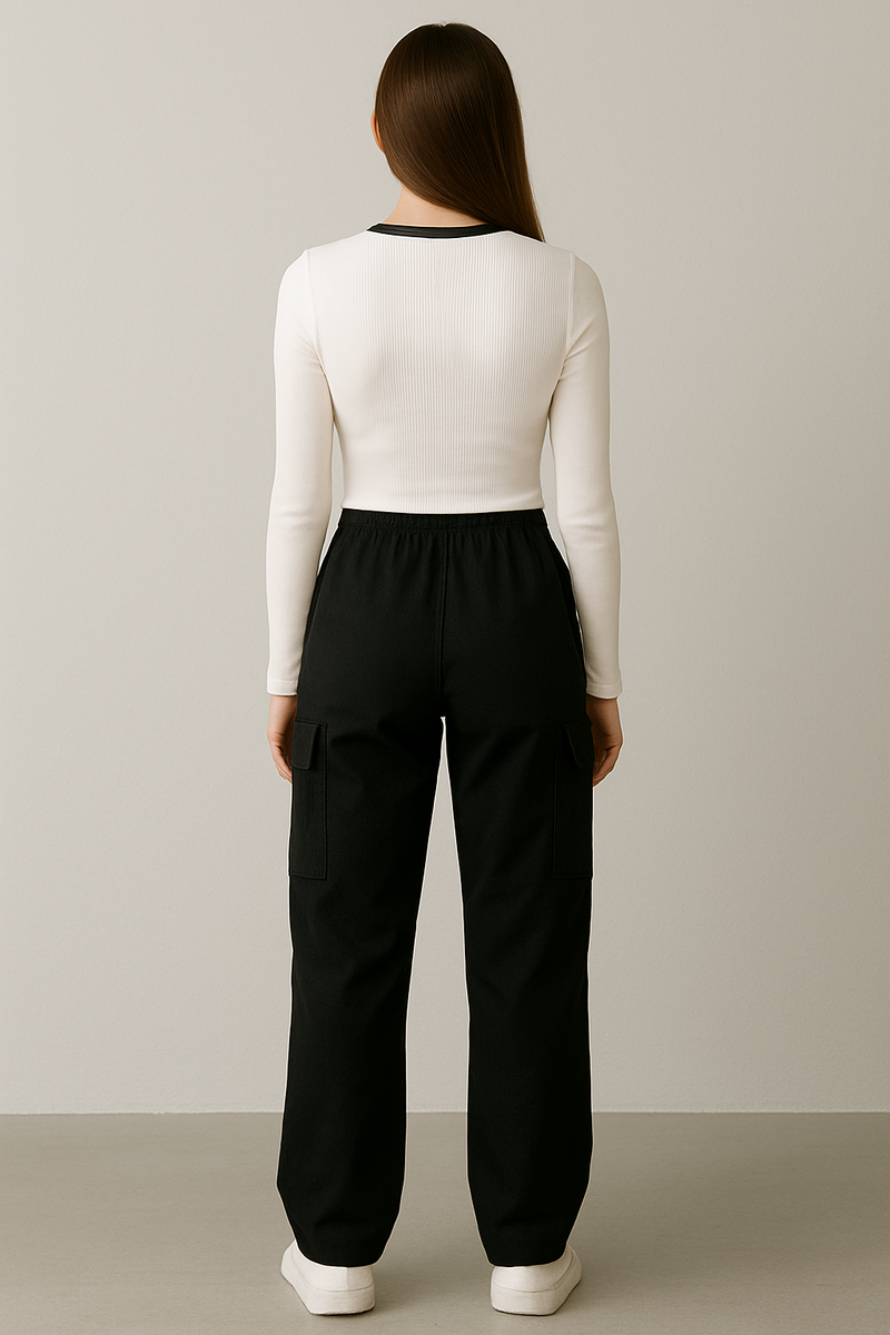 Women’s White Graphic Crop Top & Black Cargo Pants Combo | Trendy Casual Co-ord Set for Girls