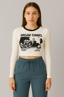 Women’s White Graphic Crop Top & Teal Blue Cargo Pants Combo | Trendy Casual Co-ord Set for Girls