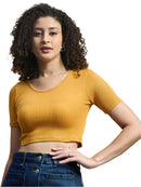 Mustard Yellow Round Neck Crop Top for Women