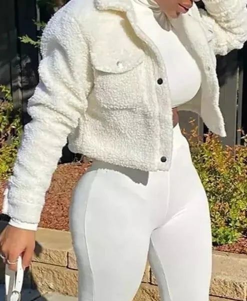 Fur fabric full sleeve short jacket for women