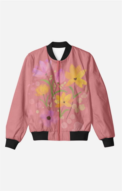 Flower Printed On Dusty Rose Color Unisex Bomber Jacket