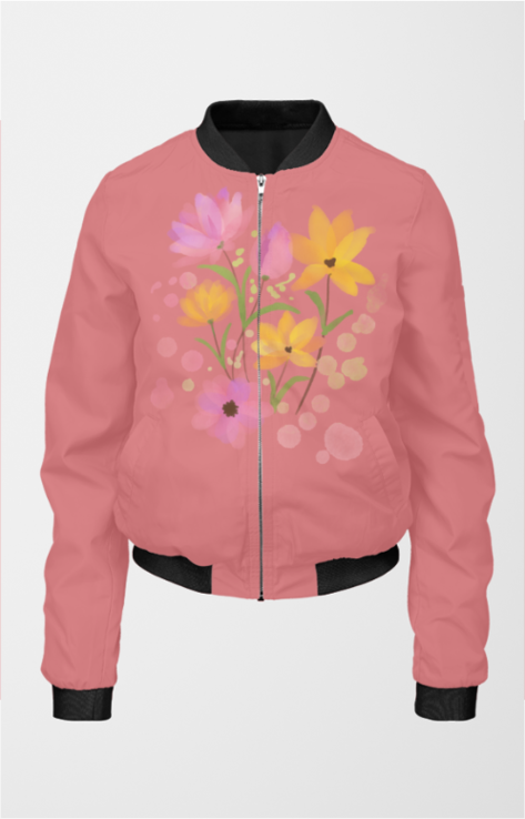 Flower Printed On Dusty Rose Color Women Bomber Jacket
